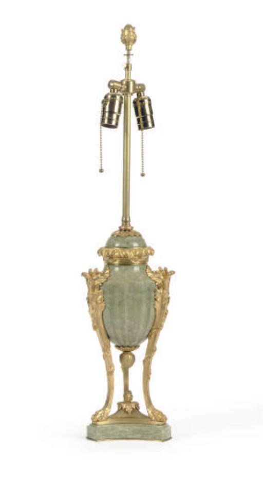 A FRENCH GILT-BRONZE MOUNTED MARBLE COVERED URN,