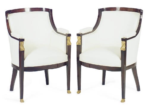 A PAIR OF GILT-METAL MOUNTED STAINED WOOD BERGERES,