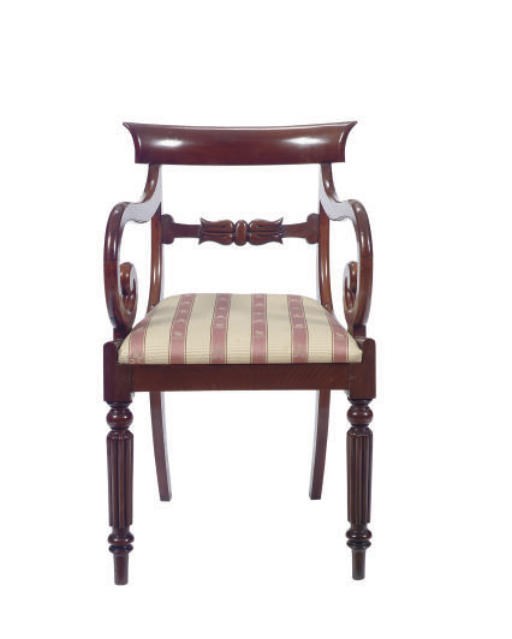 A GEORGE IV MAHOGANY OPEN ARMCHAIR,