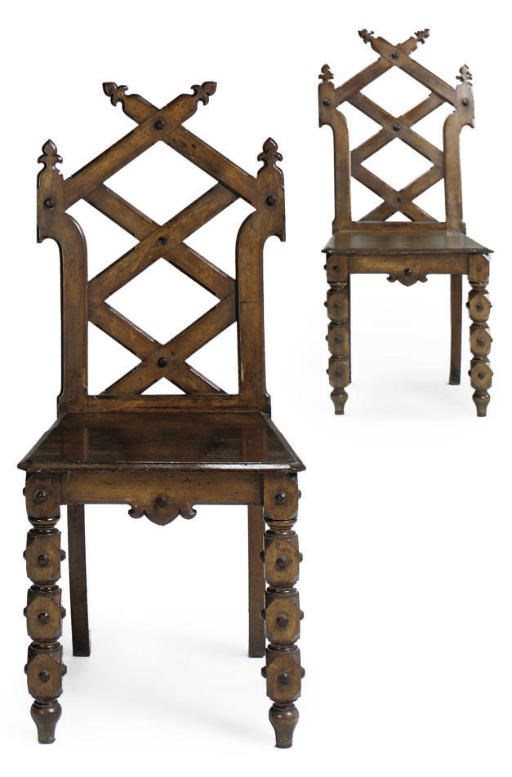 PAIR OF GOTHIC REVIVAL HALL CHAIRS