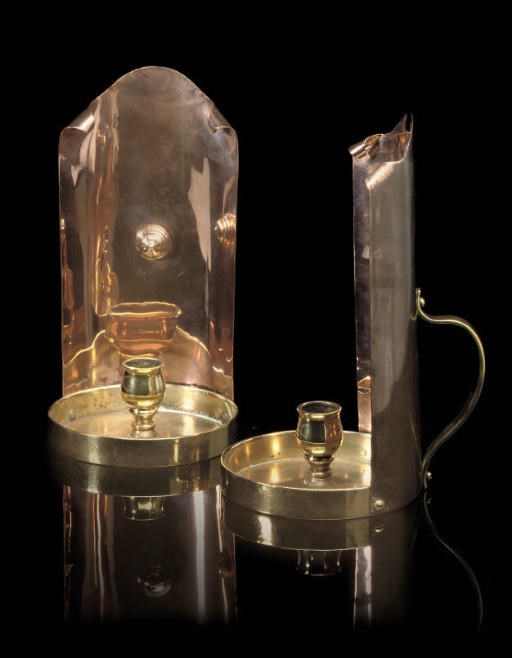 W.A.S. BENSON, ATTRIBUTED TO; PAIR OF CHAMBERSTICKS