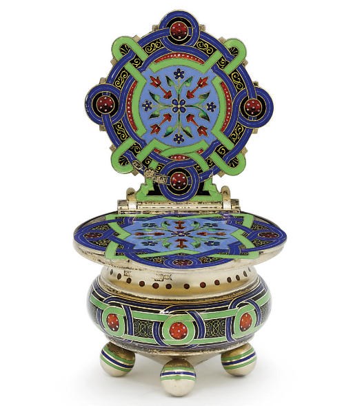 A silver-gilt and champlevé enamel ink throne