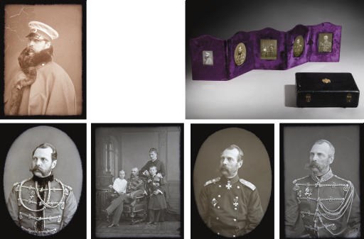 A five-leaved photograph frame in leather case