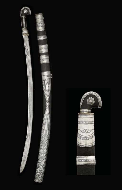 A Caucasian silver and niello shashka