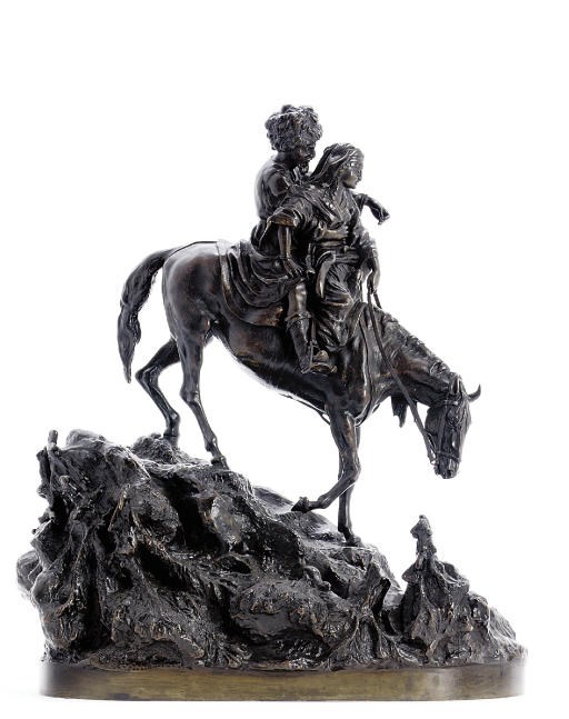 A bronze group of a couple on horseback