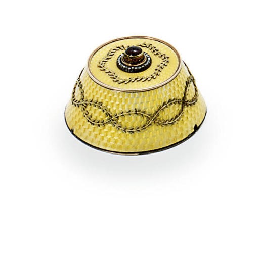 A jewelled two-colour gold and guilloché enamel bell-push