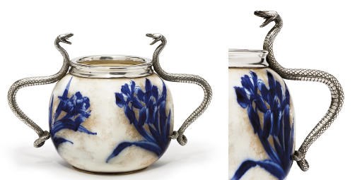 A silver-mounted ceramic vase