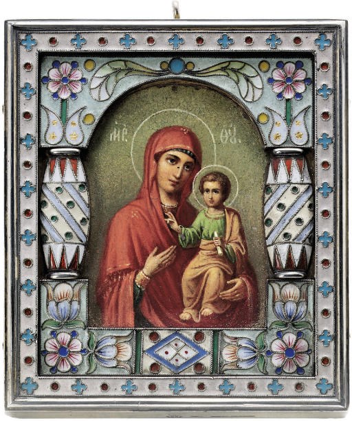 A silver-gilt and cloisonné enamel icon