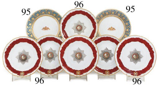 TWO PORCELAIN DINNER PLATES FROM THE ROPSHA SERVICE