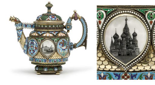 A silver-gilt and enamel tea-pot