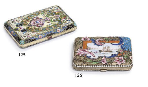 A silver-gilt, cloisonné and  en-plein enamel cigarette-case