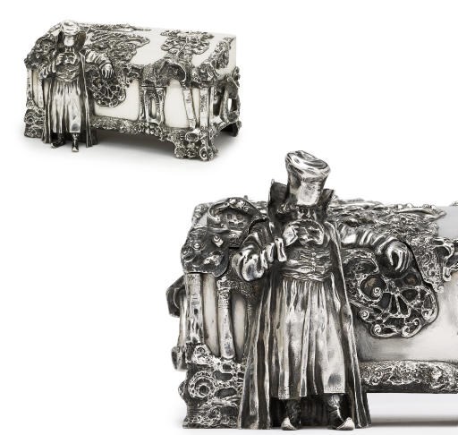 A large silver casket