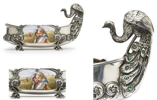 A silver and en plein enamel kovsh