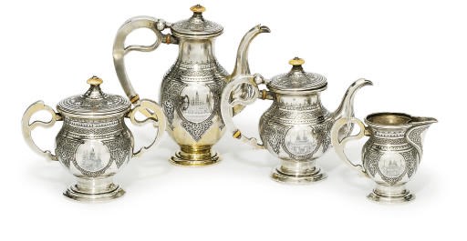 A parcel-gilt and niello coffee and tea-service