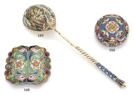 A silver-gilt and cloisonné enamel spoon