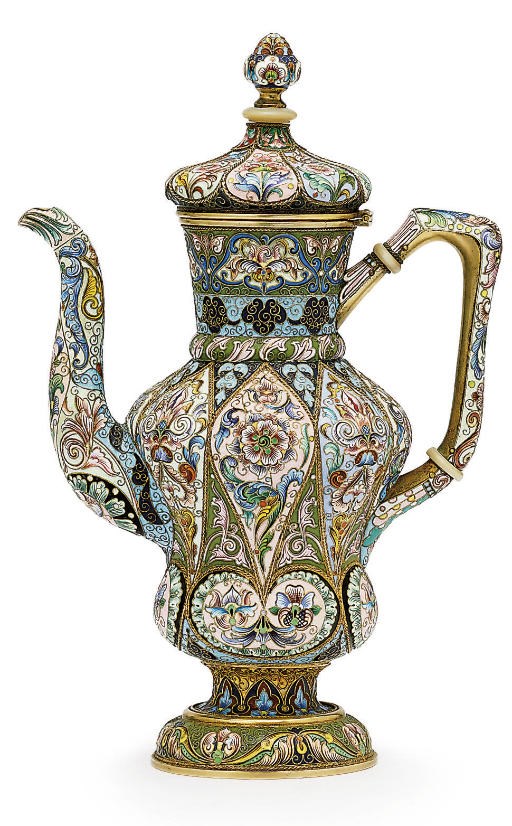 A silver-gilt and cloisonné enamel coffee-pot