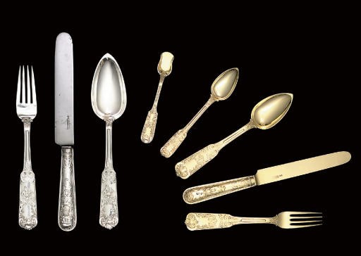 A silver and silver-gilt table service