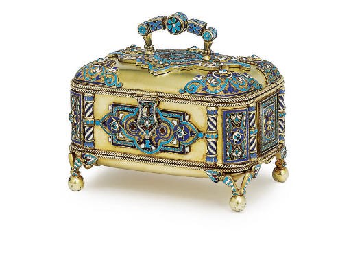 A silver-gilt and cloisonné enamel casket