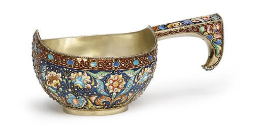 A silver-gilt cloisonné enamel kovsh