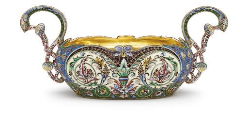 A silver and cloisonné enamel two-handled bowl