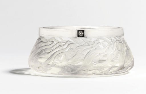A silver-mounted glass bowl