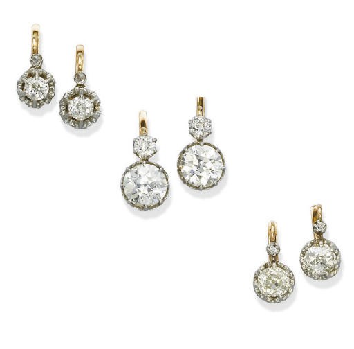 THREE PAIRS OF DIAMOND EAR CLIPS