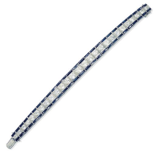 A DIAMOND AND SYNTHETIC SAPPHIRE BRACELET