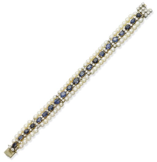 A PEARL, SAPPHIRE AND DIAMOND BRACELET