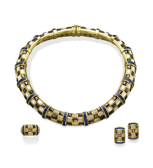 **A MOTHER-OF-PEARL, SAPPHIRE AND DIAMOND SUITE, BY MAUBOUSSIN