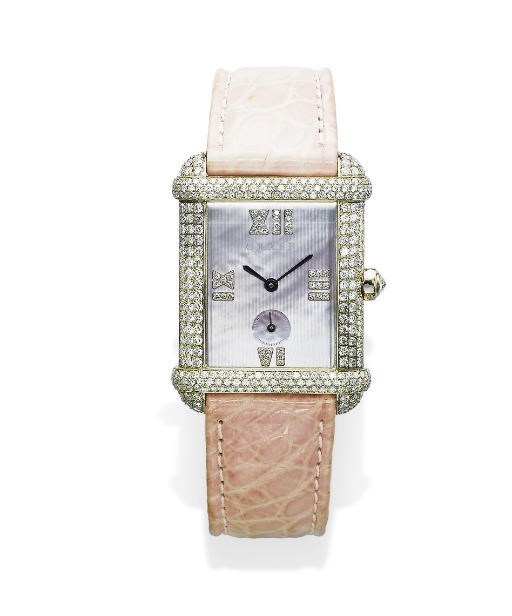 **A LADY'S MOTHER-OF-PEARL AND DIAMOND WRISTWATCH, BY GRAFF