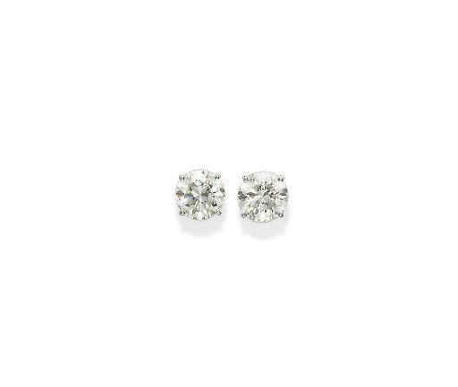 A PAIR OF DIAMOND EAR STUDS