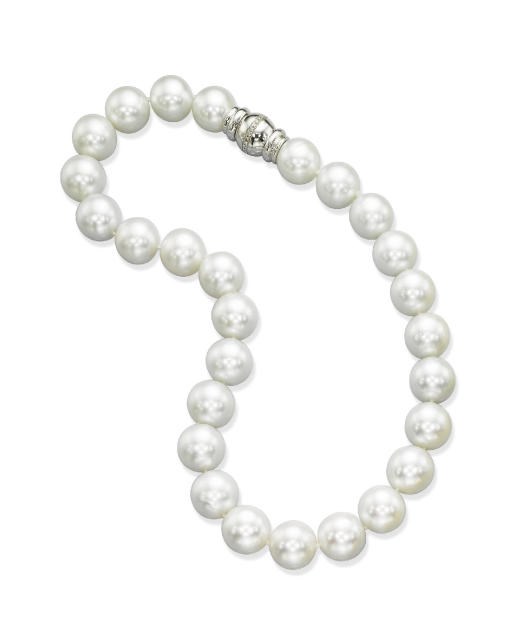 A CULTURED PEARL AND DIAMOND NECKLACE