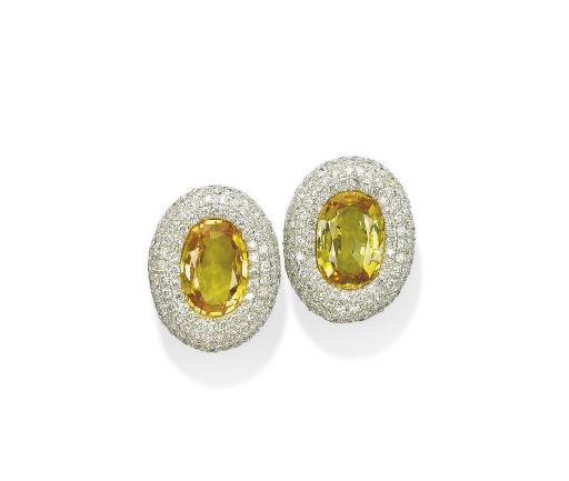 A PAIR OF YELLOW SAPPHIRE AND DIAMOND EAR CLIPS, BY MICHELE DELLA VALLE