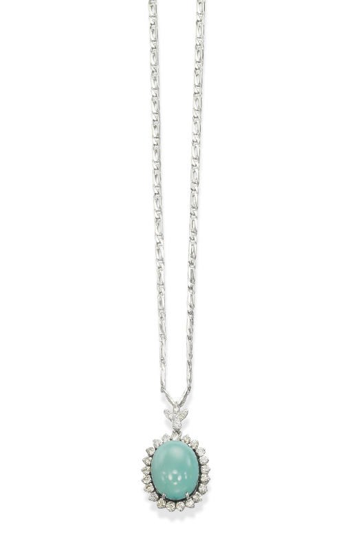 A TURQUOISE AND DIAMOND PENDENT NECKLACE