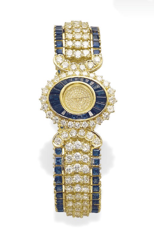 A LADY'S DIAMOND AND SAPPHIRE WRISTWATCH
