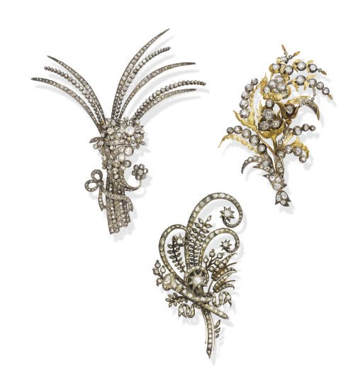 THREE ANTIQUE DIAMOND SPRAY BROOCHES