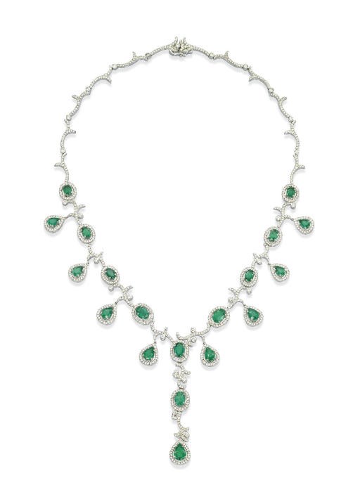 AN EMERALD AND DIAMOND PENDENT NECKLACE, BY MICHELE DELLA VALLE