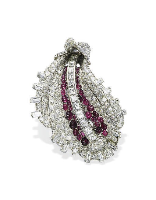 A RUBY AND DIAMOND BROOCH