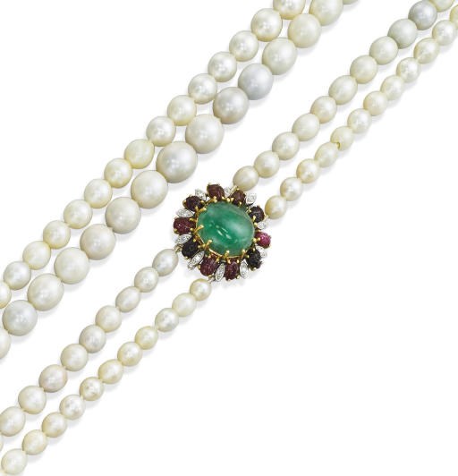 A CULTURED AND NATURAL PEARL AND GEM-SET NECKLACE