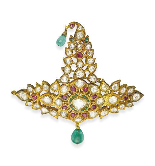A DIAMOND, RUBY AND EMERALD INDIAN SARPECH