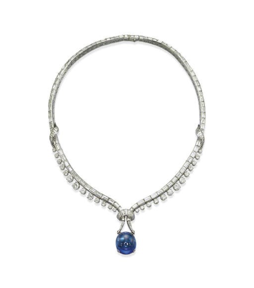 A SAPPHIRE AND DIAMOND NECKLACE