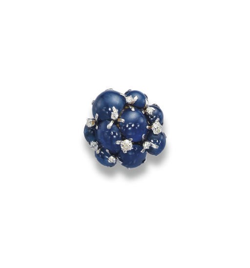 A SAPPHIRE AND DIAMOND RING, BY SEAMAN SCHEPPS