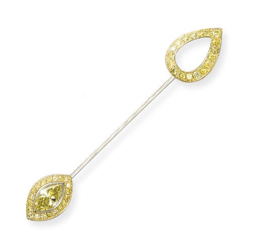 A COLOURED DIAMOND JABOT PIN
