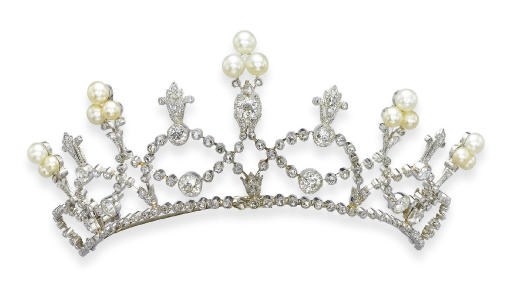 **A BELLE EPOQUE PEARL AND DIAMOND TIARA, BY FONTENAY