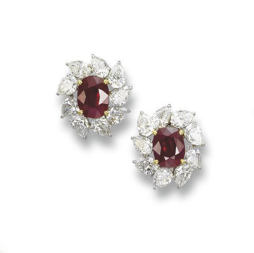 A PAIR OF RUBY AND DIAMOND EAR CLIPS, BY BULGARI