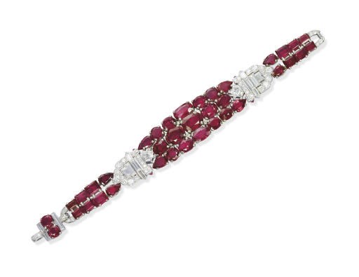 AN ART DECO RUBY AND DIAMOND BRACELET, BY CARTIER