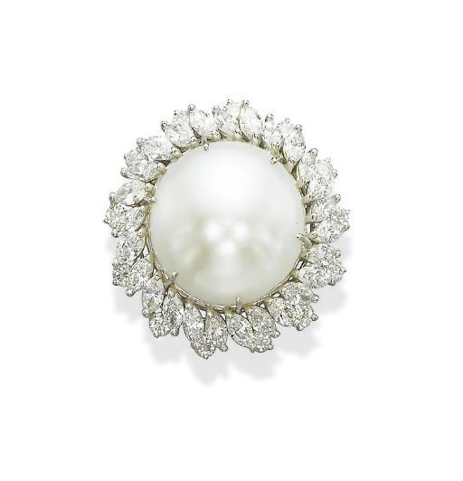 A NATURAL FRESHWATER PEARL AND DIAMOND BROOCH, BY HARRY WINSTON