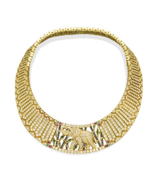 AN IMPRESSIVE DIAMOND AND MULTI-GEM COLLAR NECKLACE, BY CARTIER