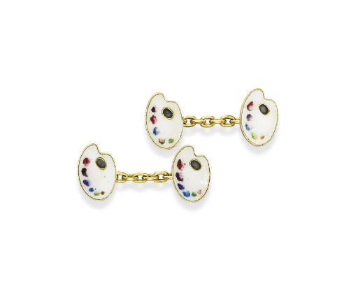 AN ANTIQUE PAIR OF ENAMEL CUFFLINKS, BY FABERGÉ