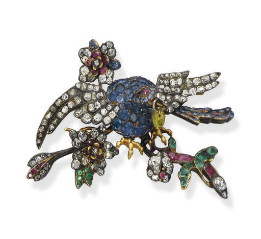 A RARE 18TH CENTURY MULTI-GEM AND DIAMOND EAGLE BROOCH